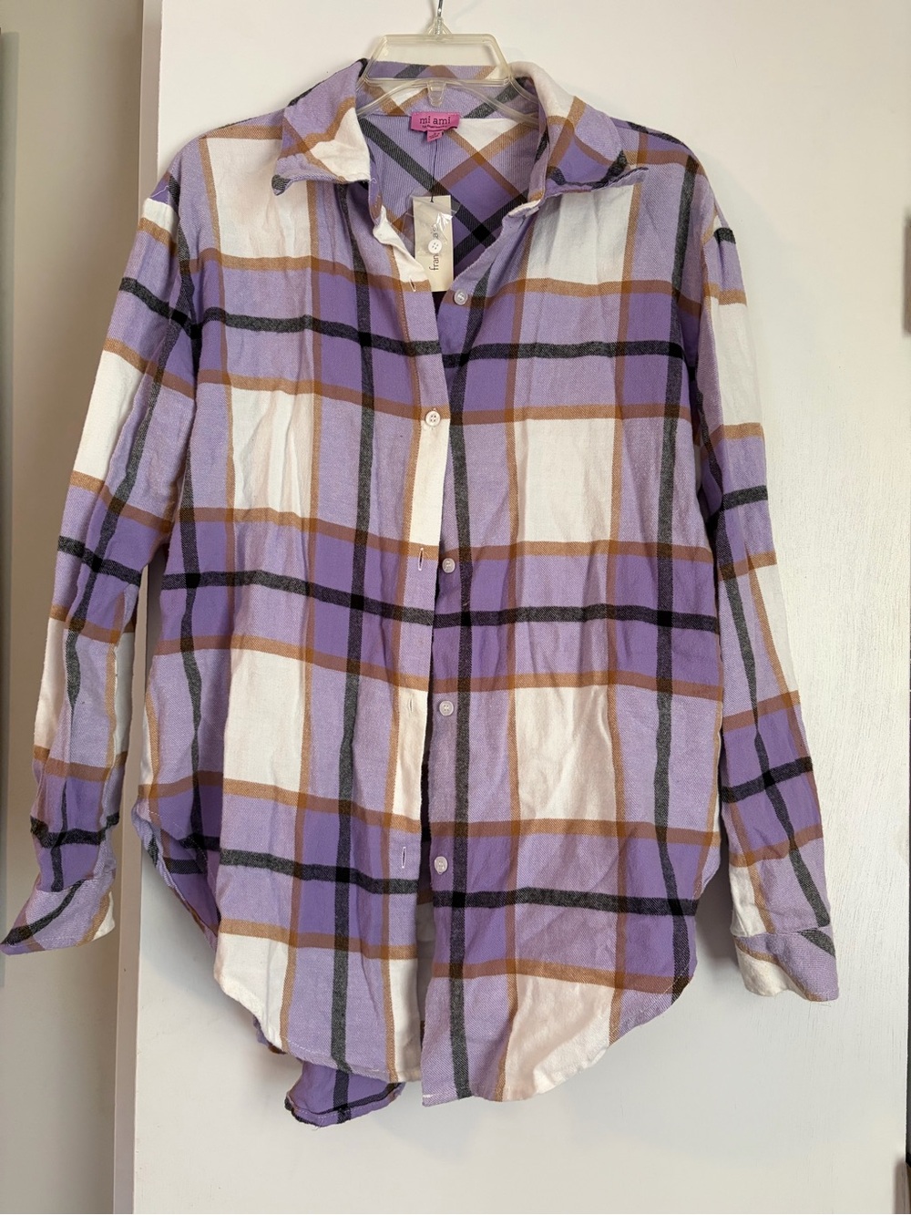 Francesca's Collections Lavender Plaid Button-Down Shirt